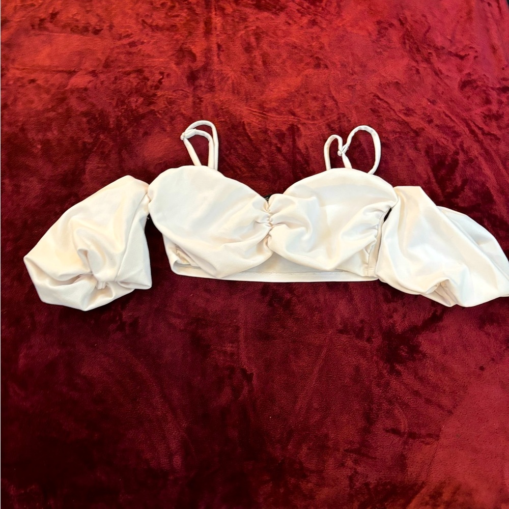 Forever 21 White Ruched Bustier Crop Top